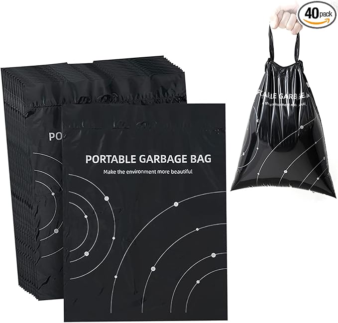 Disposable Trash Bags for Cars, Vomit Bags Pack of 40, Portable Drawstring, Paste Dual-Use Self Adhesive Cleaning Bags, Easy Stick on and Hanging, for Cars Kitchens Bedrooms Travel Office (Black)