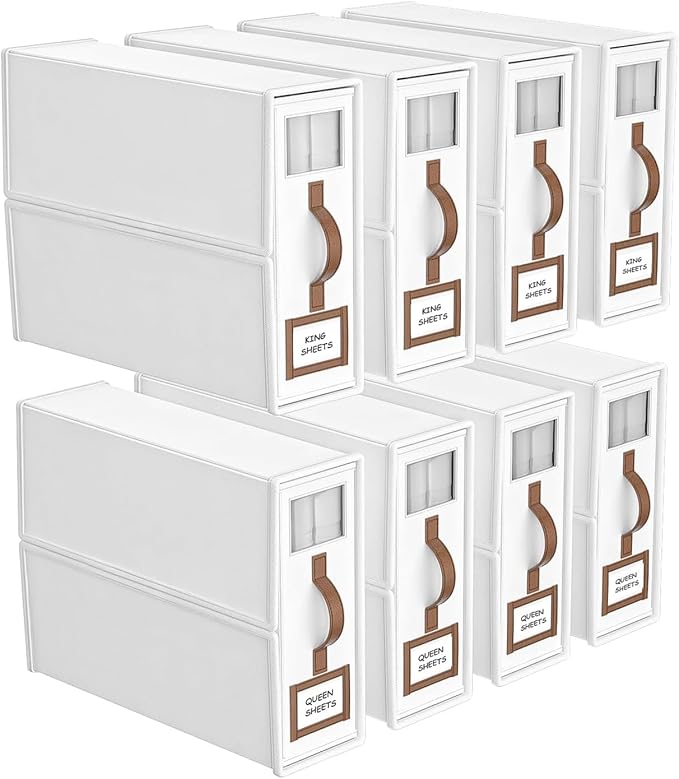 8 Pack Bed Sheets Organizers And Storage,Sheets Set Folder Keeper with Handle,Foldable Bedding Storage Box For Linen Closet,D