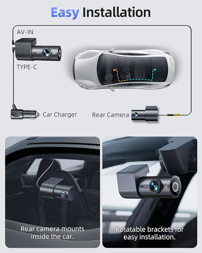 4K Dash Cam Front and Rear, 5G WiFi & GPS & 64GB Card, 1.5" IPS Display Dash Camera for Cars, 4K+1080P Dual Car Dashcam with 