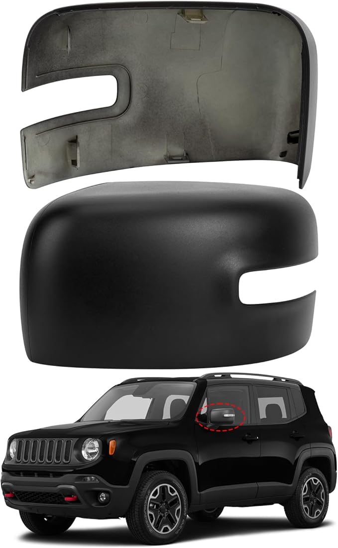 Driver Side Mirror Cover Replacement for Jeep Renegade 2015 2016 2017 2018 2019 - Left Side Mirror Covers, Rear View Mirror Cap Accessories With Lamp, Textured