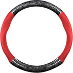 Ergocar Car Steering Wheel Sleeve, Round Forged Carbon Fiber and Leather Material Steering Wheel Sleeve, 37-38cm/14.5-15inch, Non-Slip, Soft, Breathable, Sports Style