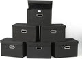 Fabric Foldable Collapsible Storage Cube Bin Organizer Basket with Lid, Handles, Removable Divider for Home, Closet (Black, 6