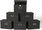 Fabric Foldable Collapsible Storage Cube Bin Organizer Basket with Lid, Handles, Removable Divider for Home, Closet (Black, 6