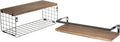 Rustic Wood Floating Shelves Wall Mounted, Set of 4 with Wire Storage Basket & 2 Towel Bars, Bathroom Wall Shelves Over Toile