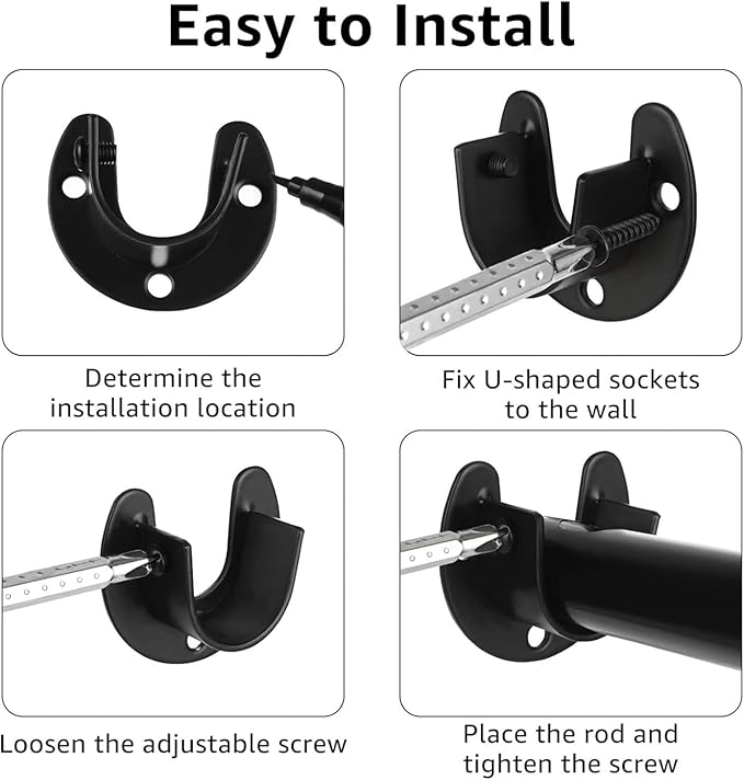 RHBLME 10PCS Stainless Steel Closet Rod Brackets Black, 1-1/4 Inch Diameter U-Shaped Closet Rod Holders, Heavy Duty Closet Ro