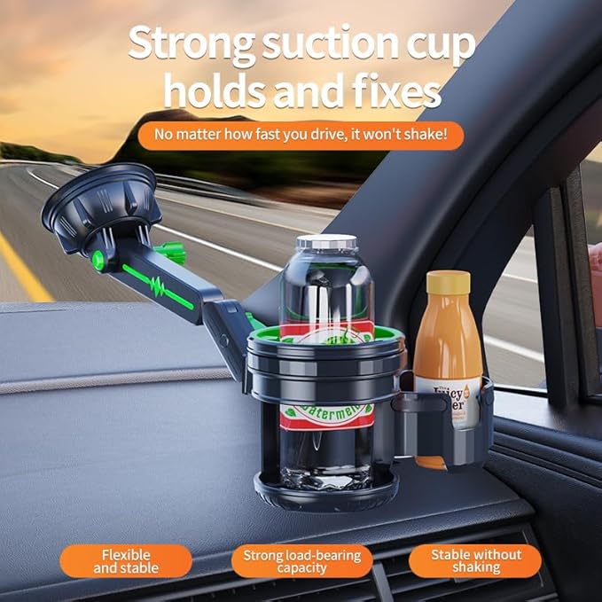 Car Cup Holder Expander, 2-in-1 Multifunction Cup Holder with Suction Cup & Adjustable Base, Cupholder Expander for 10-46 OZ 