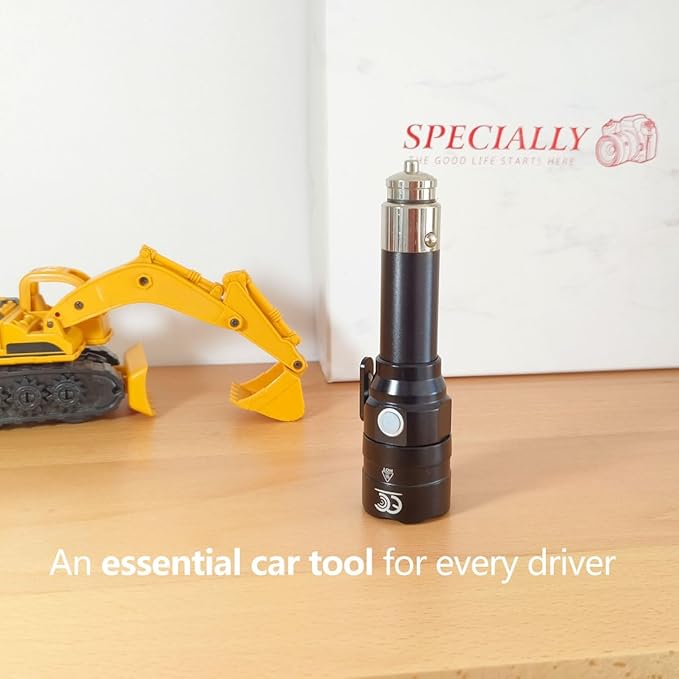 Small Flashlight Rechargeable with 12 Volt Car Cigarette Lighter & USB C for Auto Vehicles Emergency, Car Escape Tool, Outdoo