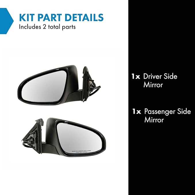 TRQ 2 Piece Driver and Passenger Side Mirror Assembly Set Electric Adjustment Non-Heated No Memory Black Compatible with 2012