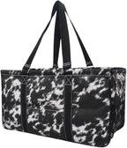 NGIL Extra Large Utility Tote Reusable Grocery Bag Oversized Collapsible for Groceries, Storage, Picnic, Beach (Cow Fur Texture-Black)