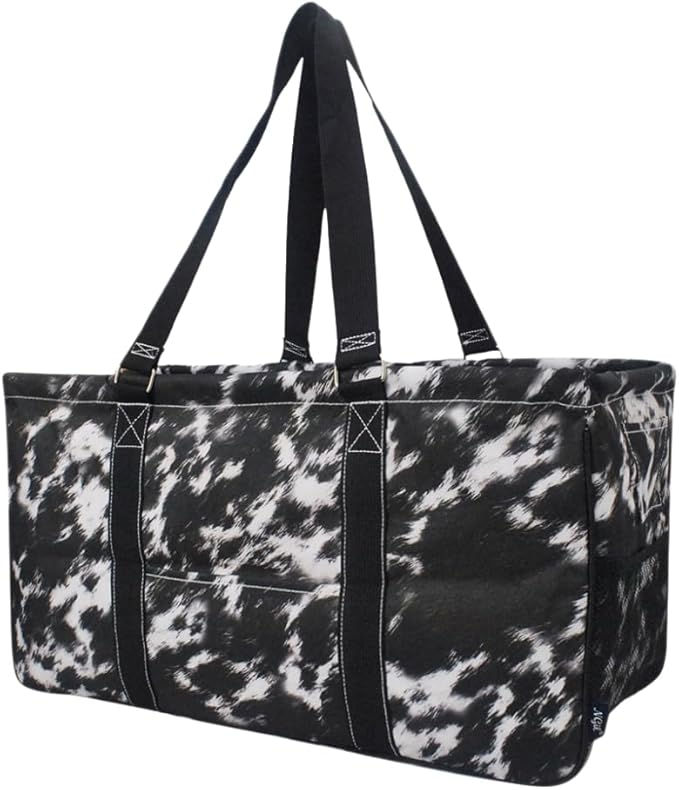 NGIL Extra Large Utility Tote Reusable Grocery Bag Oversized Collapsible for Groceries, Storage, Picnic, Beach (Cow Fur Texture-Black)