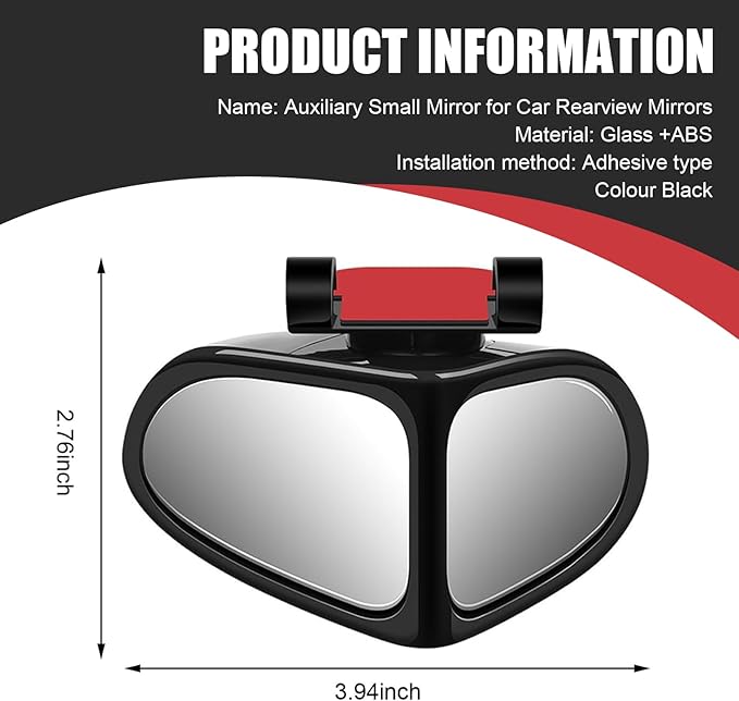 2 PCS Car Blind Spot Mirror, 360 Degree Adjustable Wide Angle Mirror, Double-sided Large Field HD Glass Auxiliary for Free Reversing, Self-adhesive Waterproof Specular Accessories (Black)