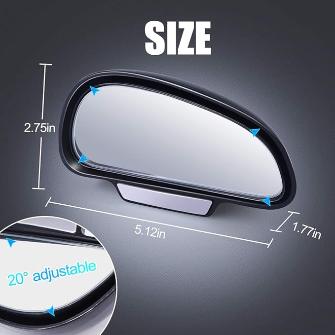 Car Blind Spot Mirrors(5.12 * 2.75in), Adjustable Auxiliary Universal Wide Angle Mirror for Universal Car SUV Mirrors Strong Adhesive HD Glass Mirror Frame Thickness Less than 5MM (R)