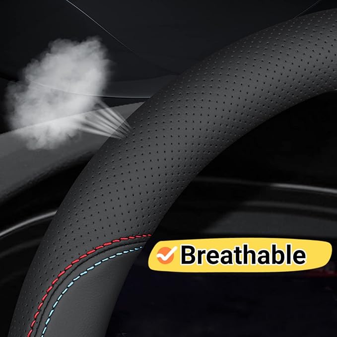 Car Steering Wheel Cover Compatible with Toyota Highlander 2024 2023 2001-2022 Year, Breathable Premium Leather, Anti-Slip Design, B-Style