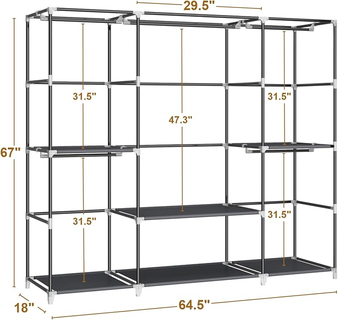 MOGELAFOO 64.5" Closet Wardrobe, Portable Closet for Bedroom, Freestanding Clothes Rack with Non-Woven Fabric Cover, 5 Hangin