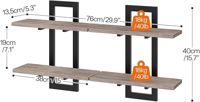 HOOBRO Floating Shelves, 15 Inch Wall Shelf Set of 2, Wall Mounted Storage Shelves 2-Tier, Hanging Bathroom Shelves, for Livi