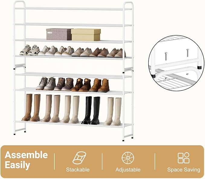 KEETDY 4-Tier Long Shoe Rack for Closet Floor, Wide Shoe Organizer Storage, Stackable Shoe Rack for Entryway Metal Shoe Shelf