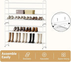 KEETDY 4-Tier Long Shoe Rack for Closet Floor, Wide Shoe Organizer Storage, Stackable Shoe Rack for Entryway Metal Shoe Shelf