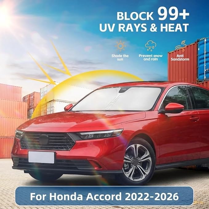 for Honda Accord 2022 2023 2024 2025 2026 Windshield Sun Shade - Foldable Front Window Shade Windshield Cover Custom Fit Honda 11th Gen Accessories Sun Visor Shade Blocks UV Rays Accessories