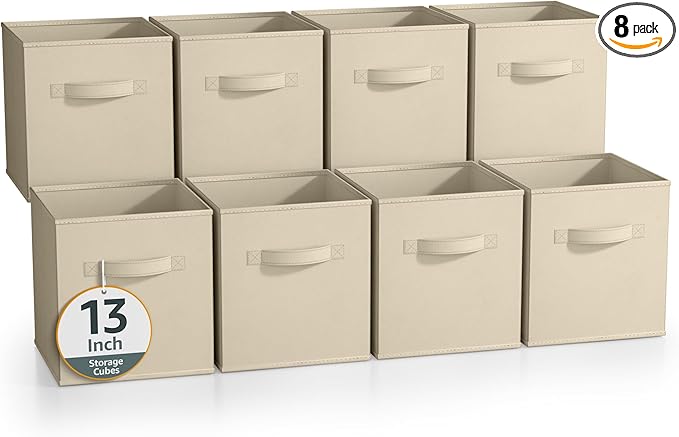 Sorbus 13 Inch Storage Bins - Sturdy Collapsible Fabric Storage Cubes with Handle - 8 Foldable Baskets for Organizing Clothes