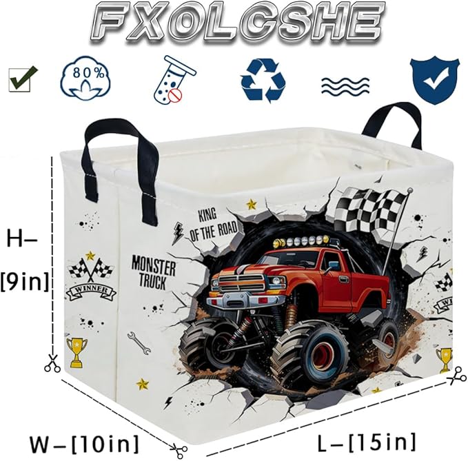 Rectangular Monster Truck Basket,Racing Car Storage Baskets,Cute Basket for kids with Handles,Kid Room Decor Gift,Car Room De
