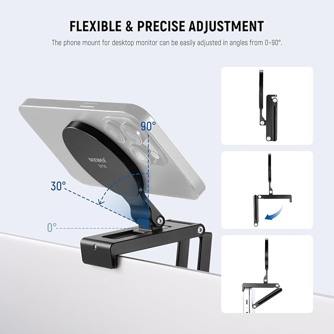 NEEWER Continuity Camera Mount for Desktop Monitor, Magnetic Tri Fold Desk Phone Webcam Holder with Arca Type Base, Compatible with MagSafe iPhone iMac Apple TV 4K Desktop Mac Laptop Samsung, SP08
