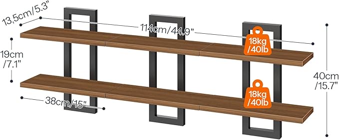 HOOBRO Floating Shelves, 15 Inch Wall Shelf Set of 3, Wall Mounted Storage Shelves 2-Tier, Hanging Bathroom Shelves, for Livi