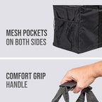 Extra Large Utility Tote Bag - Oversized Collapsible Tote with Wire Frame, Durable Reusable for Beach, Groceries, Laundry, Car Trunk, Storage and Travel - Includes 5x7 Bag with Hook - Black