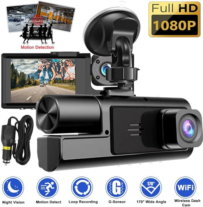 WiFi 1080P Dual Dash Camera for Car Front and Inside Dashcam Car Security Video Recorder,170°Wide Angle Vehicle Cam,WDR,G-Sen
