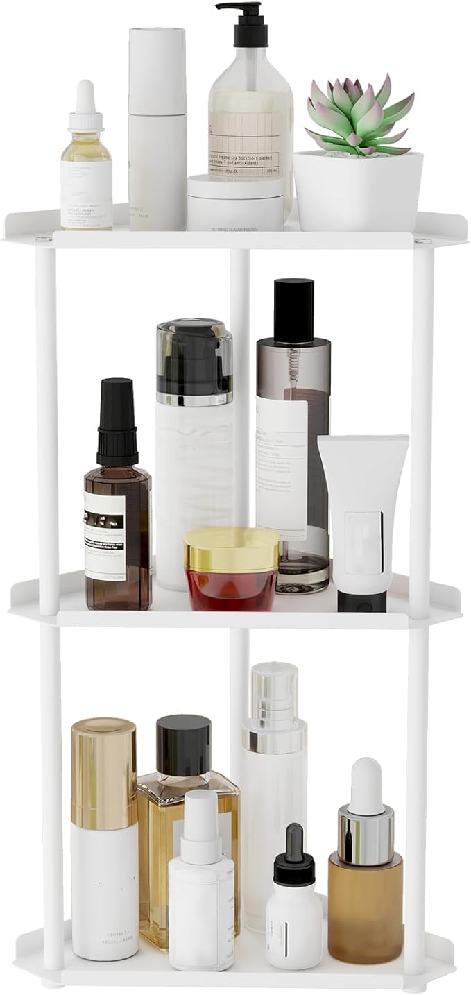 Jesginboo 3 Tier Bathroom Counter Organizer, Vanity Organizer Corner Shelf, Skincare, Makeup Countertop Organizers, Kitchen, 