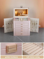 BOOVO Jewelry Box For women, 6 Layer Large Jewelry Organizer With Mirror, Multi-Function Storage Box With Lock, Necklace Hold