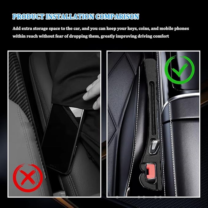 2PCS Car Seat Gap Filler Organizer, Multifunctional Car Gap Filler Organizer Storages Phone Key Avoids Things Falling, Universal Car Blocker Between Seats for Most Vehicles