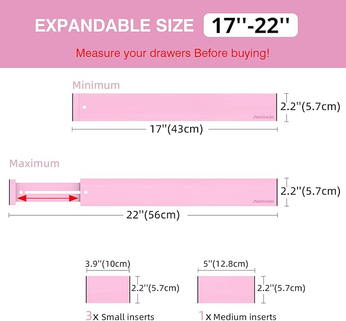 ANTOWIN Expandable Bamboo Drawer Dividers Organizers, Drawer Separators Splitter, 17-22 inches Long Adjustable Spring-loaded 