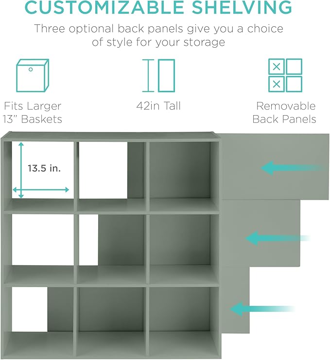 Best Choice Products Kids Bookcase 9-Cube Storage Organizer, 13.5in Shelf Opening, Bookshelf, Toy Storage, Customizable w/ 3 