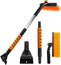 Snow Brush with Ice Scraper, Ice Scrapers, Car Windshieldand Extendable Snow Brush with Foam Grip and 360° Pivoting Brush Head, Detachable Snow Scrapers & Ergonomic Foam Grip for Cars (Orange)