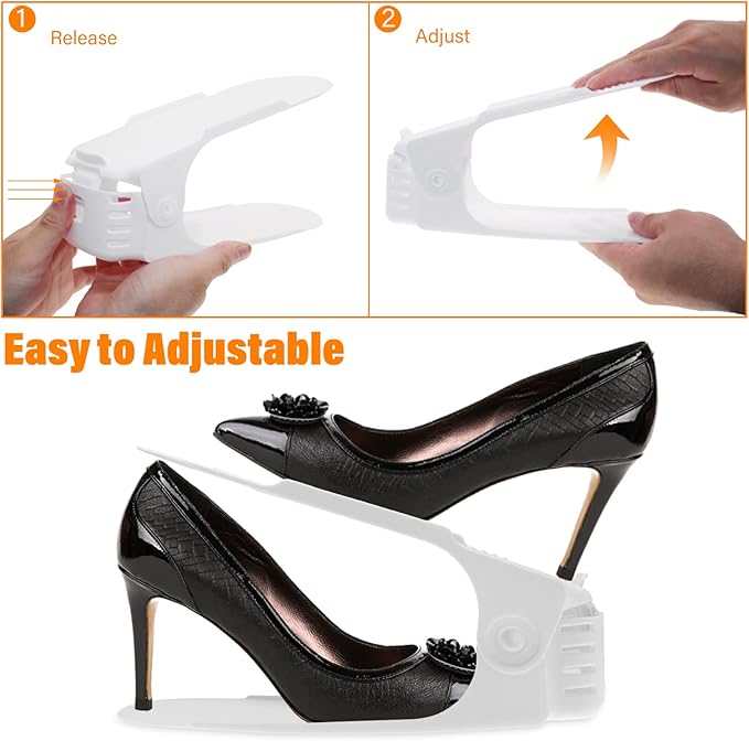 LEIMO Shoe Slots Organizer, 20-PACK Adjustable Shoe Stacker, Double Layer Stack Shoe Holder Space Saver, White Shoe Stacker f