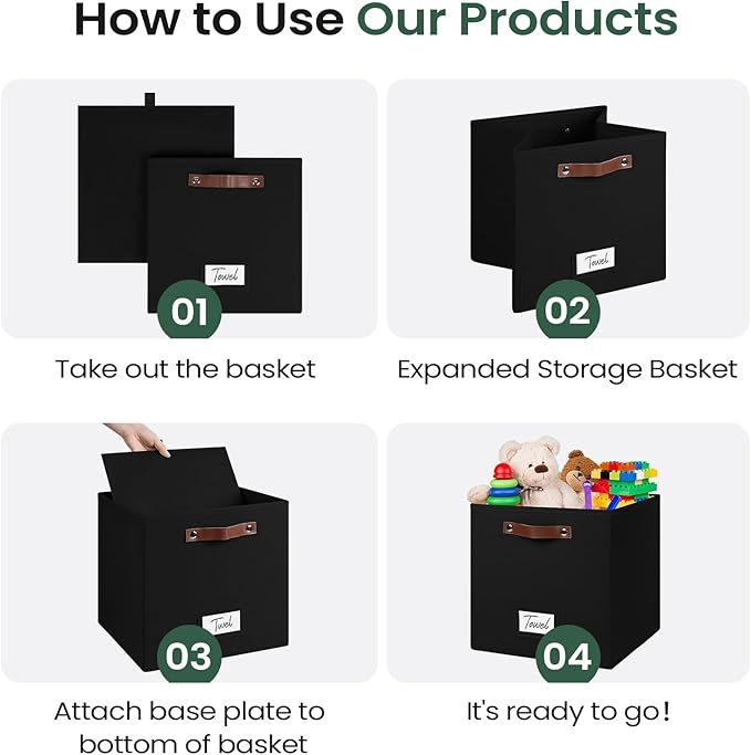 FinishingBo 6-Pack Storage Cubes with Handles & Label Holders Basket, Closet Cube Home Organizer Bins(Black, 13 x 13 x 13 inc
