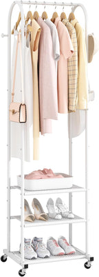 Kaitiemoo Heavy Duty Clothing Rack with Wheels,Modern Garment Rack with 3 Metal Shelves, 71.8Inches Display Rack for Hanging 