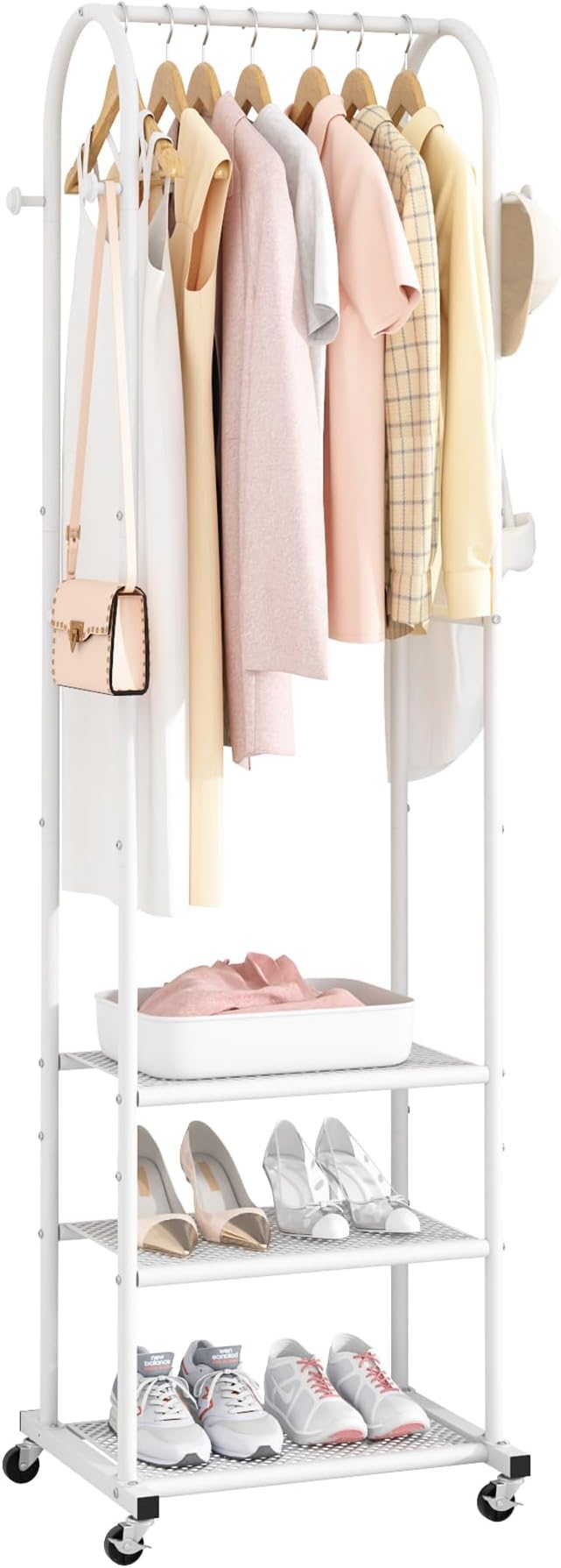 Kaitiemoo Heavy Duty Clothing Rack with Wheels,Modern Garment Rack with 3 Metal Shelves, 71.8Inches Display Rack for Hanging 
