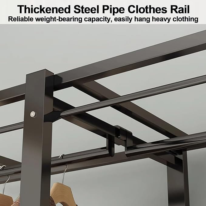 Foldable Portable Wardrobe Closet with Cover, Metal Garment Rack, Clothing Rack for Hanging Clothes, One-Piece Folding Base, 