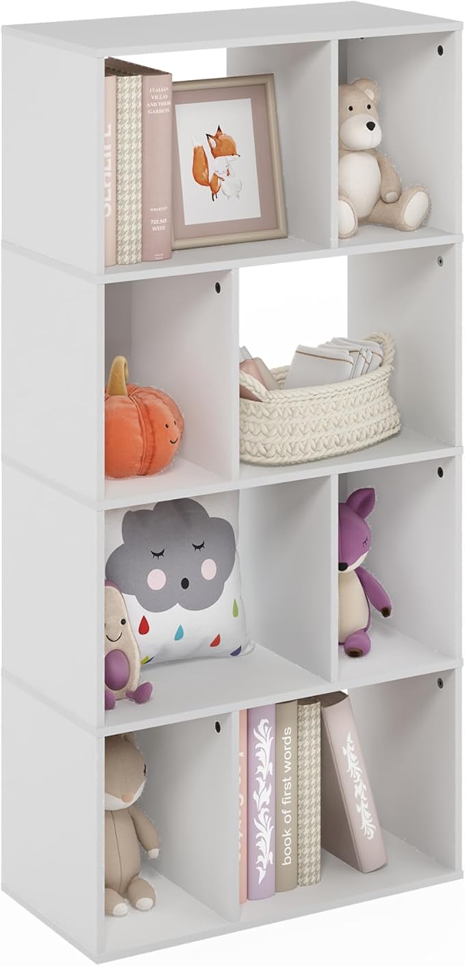 Furinno DALY Book Shelf, 8-Cube Bookshelf, Cube Storage Organizer Bookcase with Irregular Compartments, 11.7 x 23.6 x 49, for