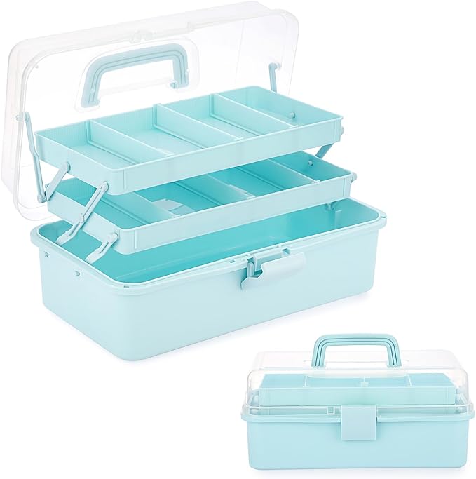 BTSKY 3-Layer Plastic Dividing Storage Box Craft Organizer and Storage with Adjustable Spacers Portable Handled Art Supply Or