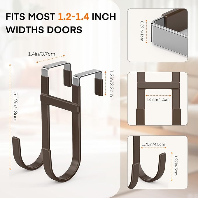 FYY Over The Door Hooks - 4 Pack Heavy Duty Dual-Hook Organizer Hanger with Non-Slip Rubber for Towels, Clothes, Hats & Bags 