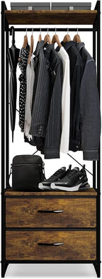 Sorbus Clothing Rack with Drawers - Clothes Stand Dresser - Wood Top, Steel Frame, & Fabric Drawers - Tall Closet Storage Org