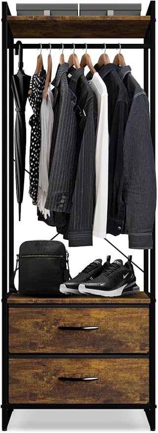 Sorbus Clothing Rack with Drawers - Clothes Stand Dresser - Wood Top, Steel Frame, & Fabric Drawers - Tall Closet Storage Org
