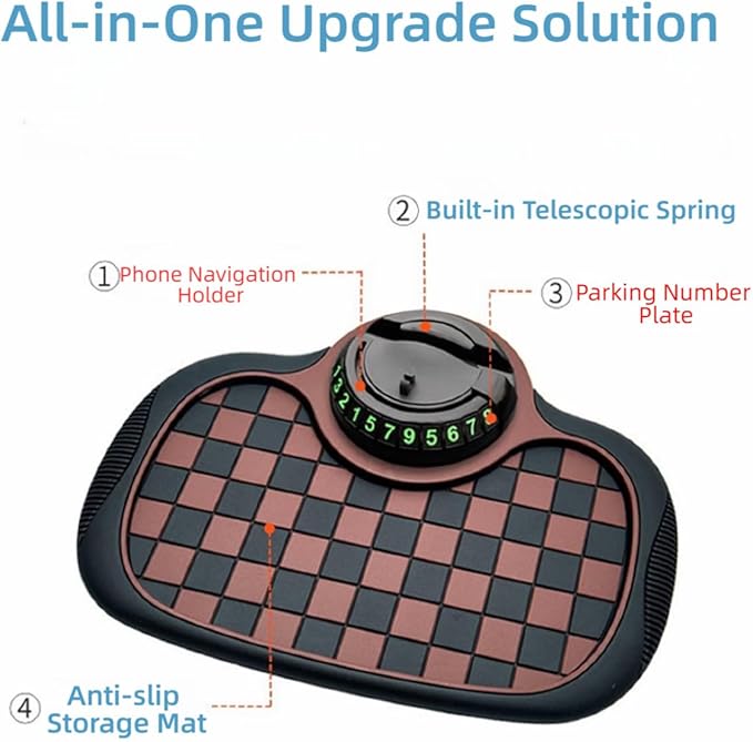 Upgrade Multifunction Car Anti Slip Mat with 360° Rotatable Phone Holder,Temporary Parking Number & Anti-Slip Dashboard Pad,M
