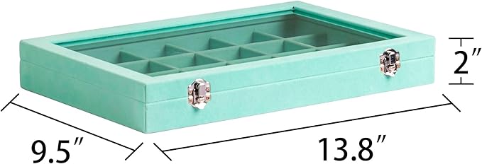 Frebeauty Velvet Jewelry Tray,24 Grid Jewelry Organizer with Clear Lid,Earring Holder Organizer with Clasp,Drawer Insert Ring