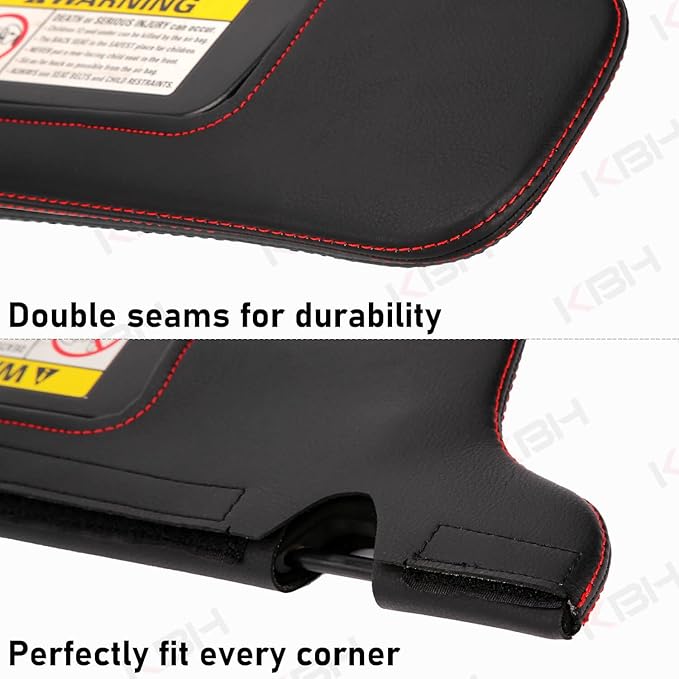 KBH Sun Visor Protector Cover for Ford Mustang 1994-2004, Vinyl Leather, Left & Right Side Sunvisors Cover, Anti-Scratch, Black-Red Stitch (Leather Covers Only)