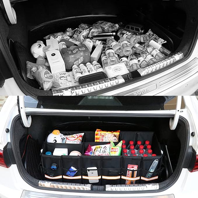 Tianle Car Trunk Organizer - Collapsible Trunk Organizer & Lid Foldable Cover Aluminium Alloy Handle Reflective Strip for