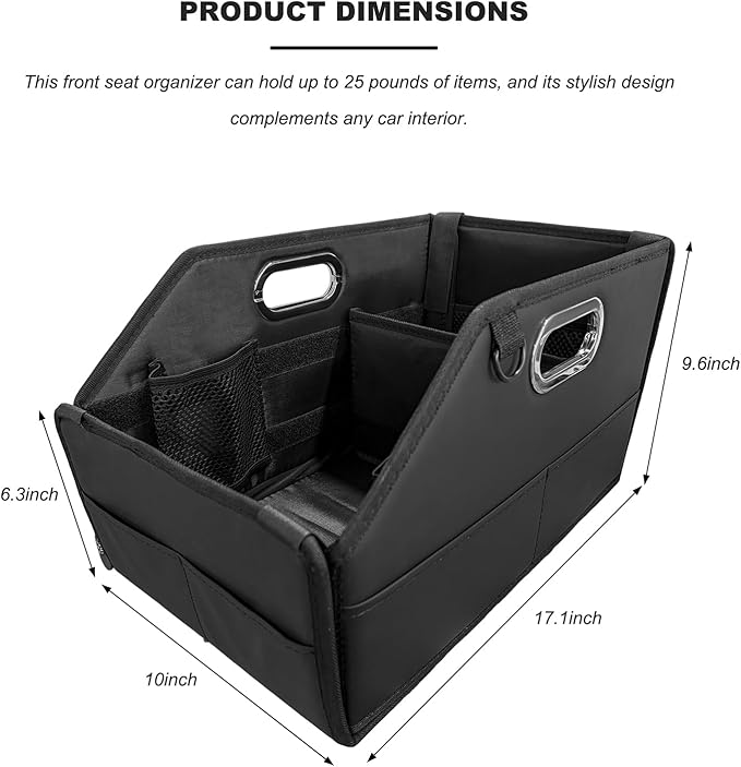 Car Storage Organizer, Waterproof Large Capacity Car Caddy Basket with Metal Handle & Movable Divider, Collapsible Multi-Pocket