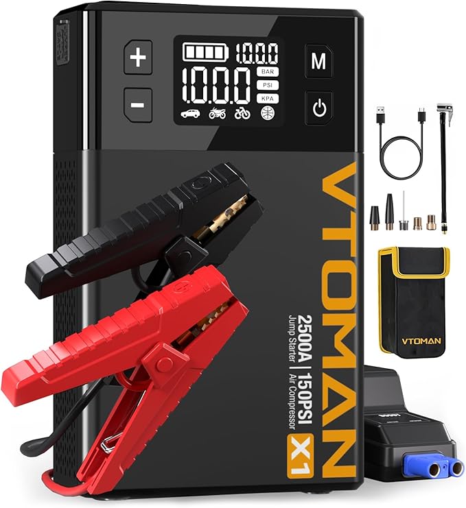 VTOMAN X1 Jump Starter with Air Compressor, Car Battery Jumper Starter (Up to 8.5L Gas/6L Diesel Engine) with 150PSI Auto